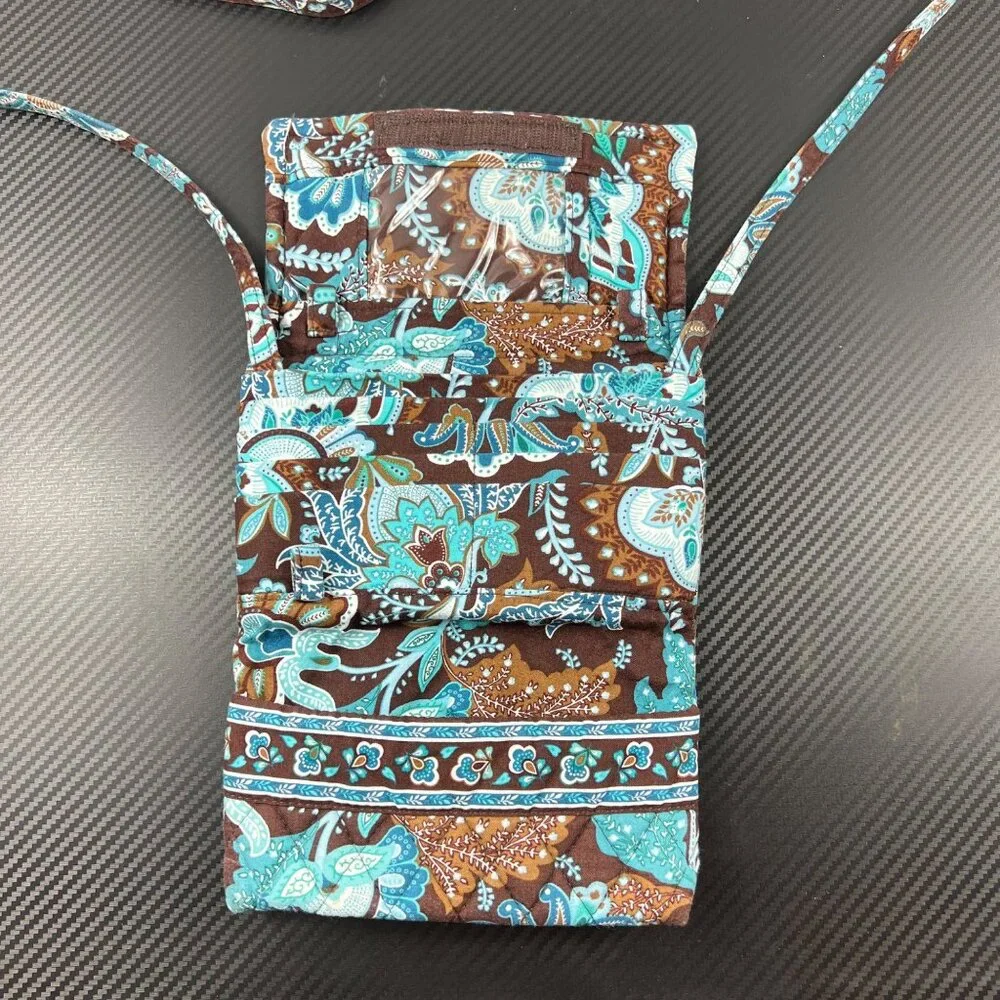 Vera Bradley Java Brown Blue Retired TriFold Wallet Crossbody Wristlet Purse